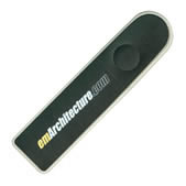 An example of a laser pointer imprinted with a company logo.